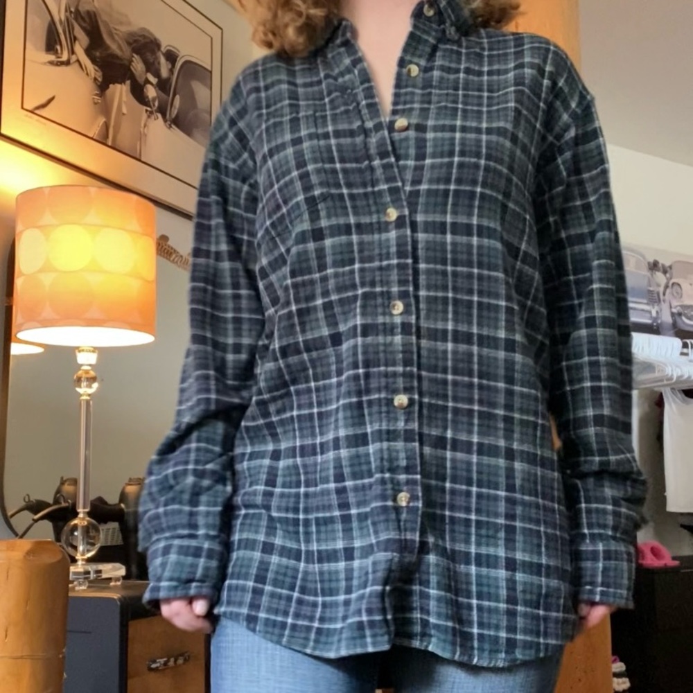 Red Head Green Flannel Button Up sz Medium